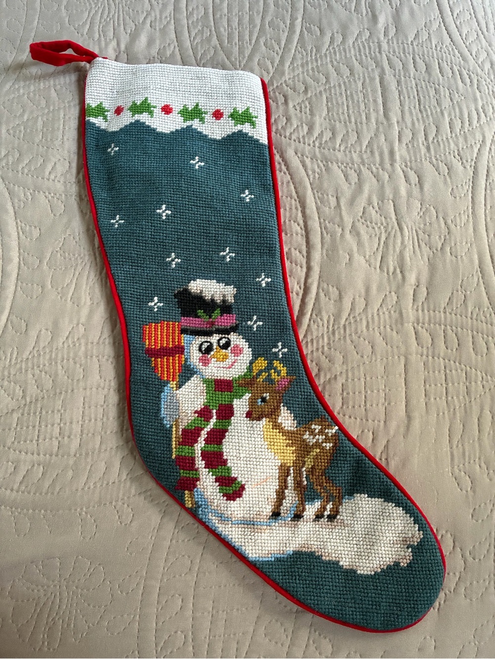 Vtg Needlepoint Stocking Frosty Snowman Rudolph Christmas 1991 Imperial Elegance